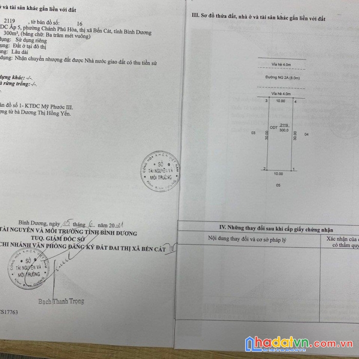 Chính chủ cần bán lô đất vị trí đẹp - giá ưu đãi tại thị xã bến cát
