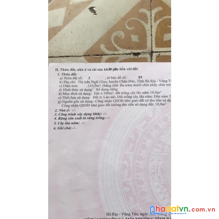 Đất mặt tiền vị trí đẹp tại tt ngãi giao, huyện châu đức, tỉnh bà rịa vũng tàu