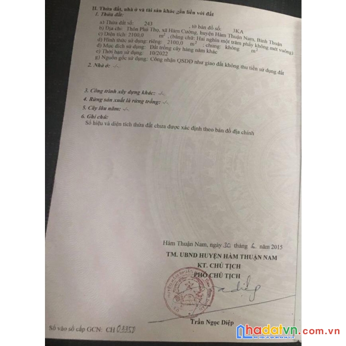 Chính chủ cần bán lô đất tại thôn phú thọ , xã hàm cường, hàm thuận nam, bình thuận
