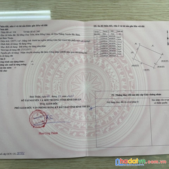 Bán đất chính chủ vị trí đẹp tại xã hòa thắng, huyện bắc bình, tỉnh bình thuận