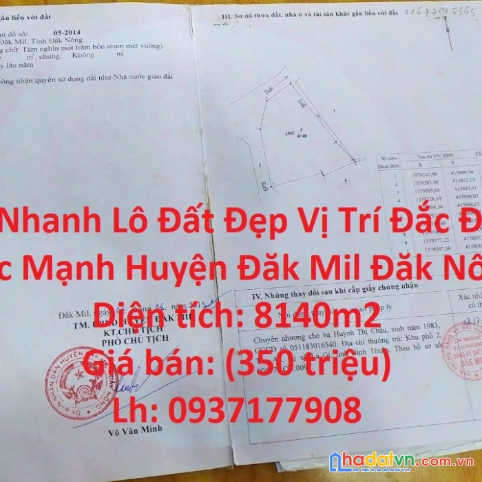 Cần bán nhanh lô đất đẹp vị trí đắc địa tại xã đức mạnh huyện đăk mil đăk nông