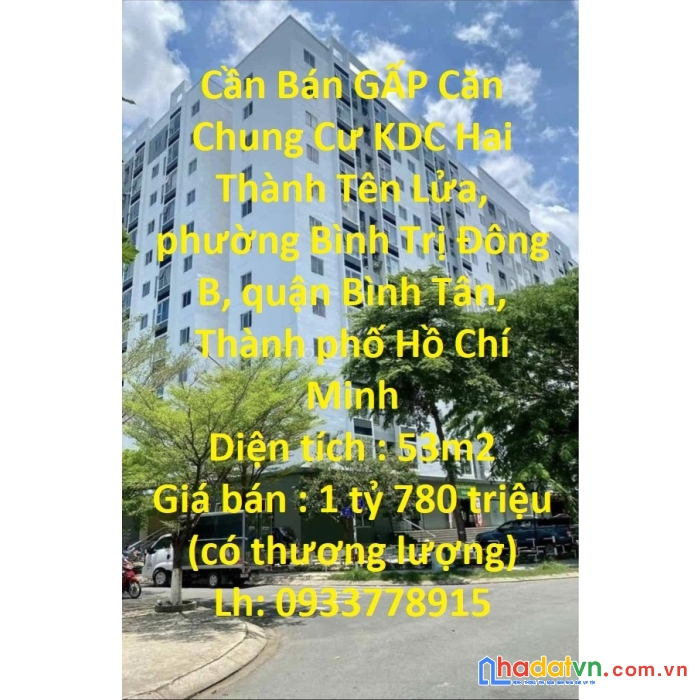 Cần bán gấp căn chung cư hai thành tên lửa view đẹp tại quận bình tân, tphcm