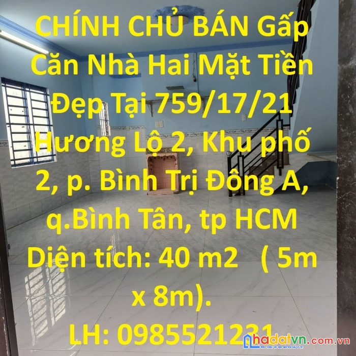 Chính chủ bán gấp căn nhà hai mặt tiền đẹp tại q.bình tân