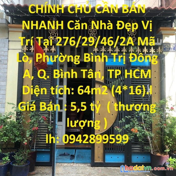 Chính chủ cần bán nhanh căn nhà đẹp vị trí tại quận bình tân, tp hcm