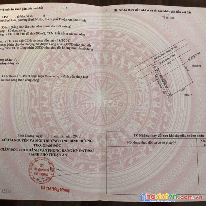 Chính chủ cần bán lô đất vị trí đẹp - giá ưu đãi tại bình nhâm, tp thuận an