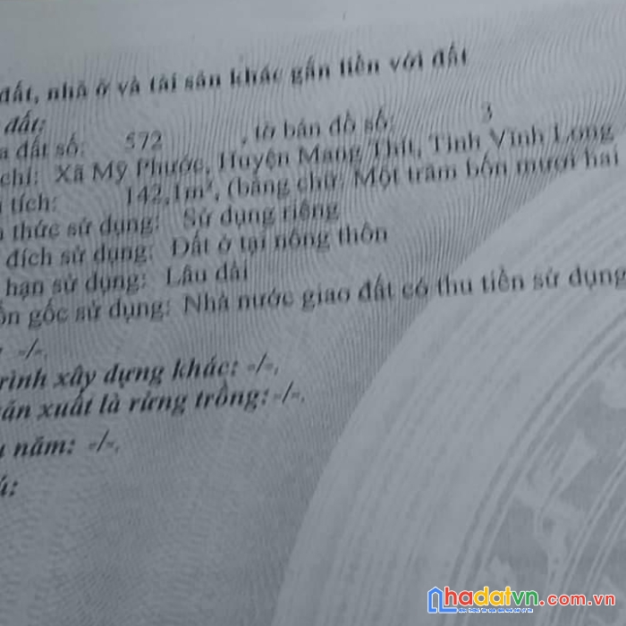 Bán đất chính chủ vị trí đẹp tại xã mỹ phước, huyện măng thít, vĩnh long