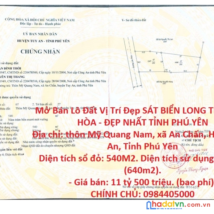 Mở bán lô đất vị trí đẹp sát biển long thủy tuy hòa - đẹp nhất tỉnh phú yên