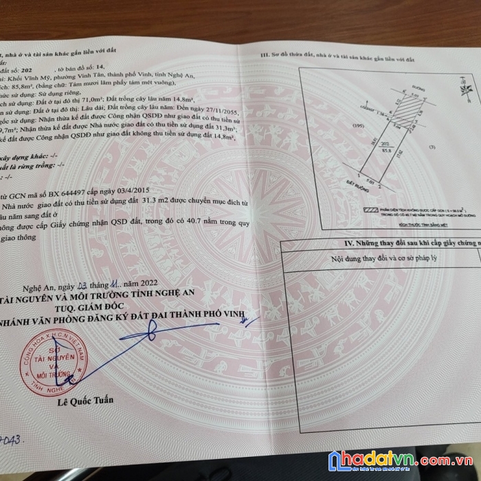 Bán đất 86m2 có nhà cấp 4, mặt đường cao xuân huy kéo dài, tp vinh