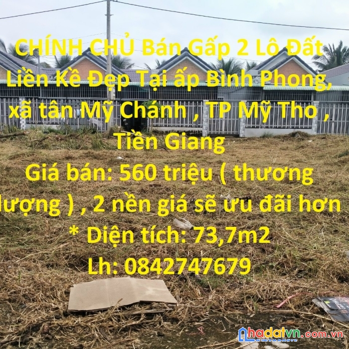 Chính chủ bán gấp 2 lô đất liền kề đẹp tại tp mỹ tho - tiền giang
