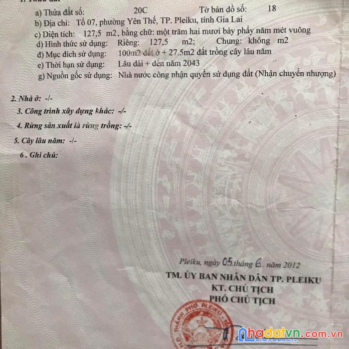 Chính chủ cần bán lô đất lô đất đẹp tại trung tâm tp pleiku - gia lai