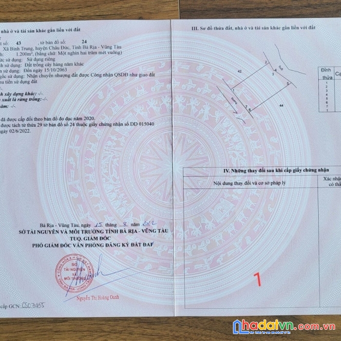 Đất sào bà rịa giá rẻ, đường nhựa, suối ôm đất