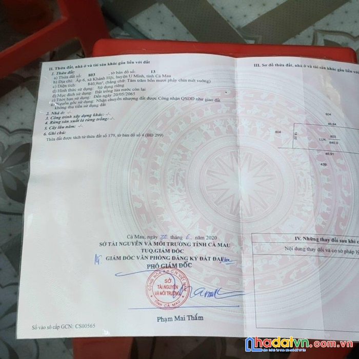 Chính chủ cần bán lô đất vị trí đắc địa tại huyện u minh - cà mau