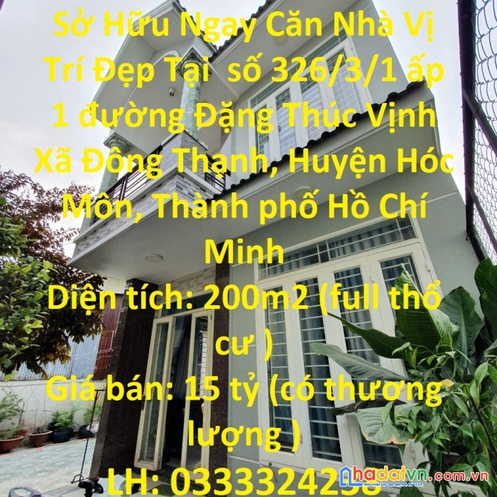 Sở hữu ngay căn nhà vị trí đẹp tại  xã đông thạnh, huyện hóc môn, thành phố hồ  chí minh