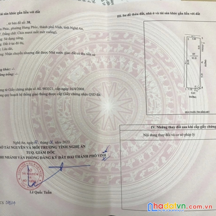 Đất 91m2 lô góc ngõ đường hecman - phường hưng phúc, tp vinh