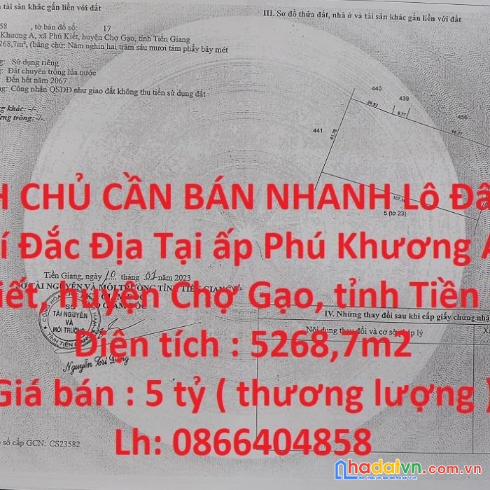 Chính chủ cần bán nhanh lô đất đẹp vị trí đắc địa tại tiền giang