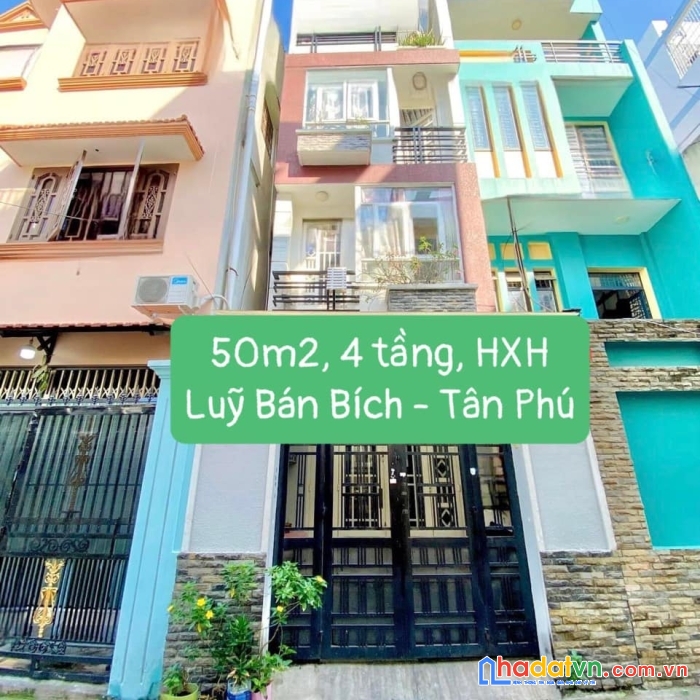 Bán nhà 4 tầng, hẻm xe hơi 4m, đường lũy bán bích, tân phú.