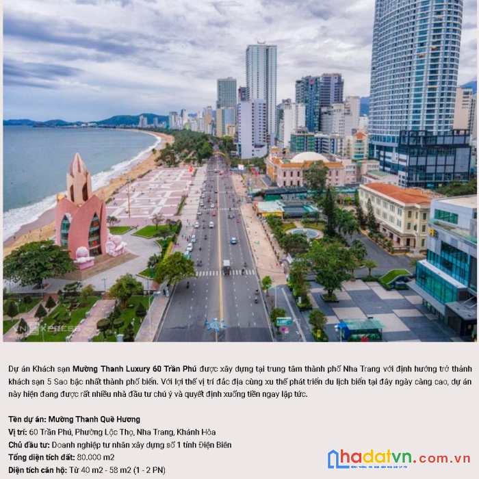 Bán căn hộ mường luxury thanh 60 trần phú chỉ 800tr view trực biển
