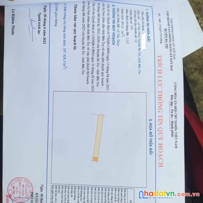 Chỉ 600 triệu sở hữu ngay lô đất 900m2 cách ql57c 300m