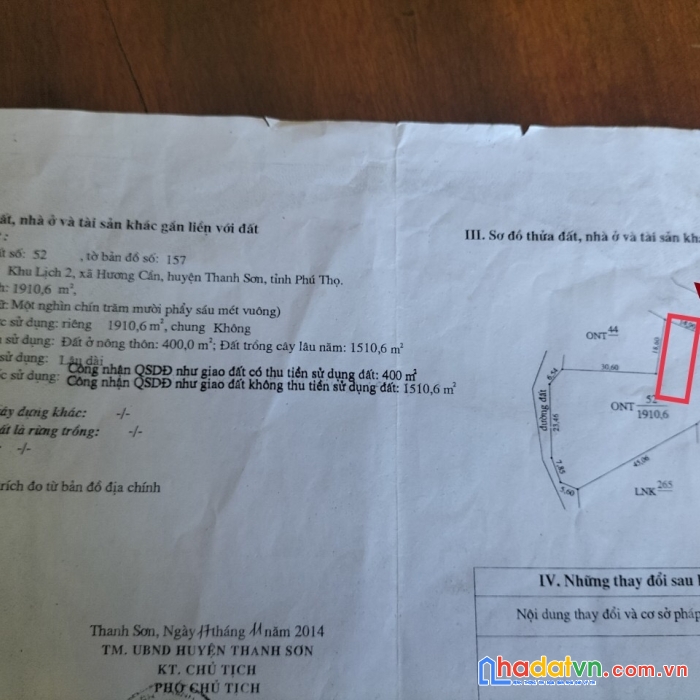 Chính chủ cần bán gấp mảnh đất mặt đường nhựa liên xã tại hương cần, thanh sơn, phú thọ.