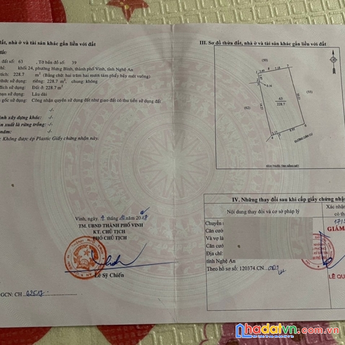 Bán đất 230m2 giá chỉ hơn 16 triệu/m2, ngõ nguyễn đức cảnh, hưng bình, tp vinh