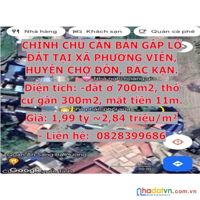Chính chủ cần bán gấp lô đất tại xã phương viên, huyện chợ đồn, bắc kạn.