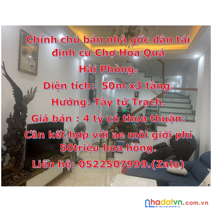 Chính chủ bán nhà gốc dân tái định cư chợ hoa quả- hải phòng.