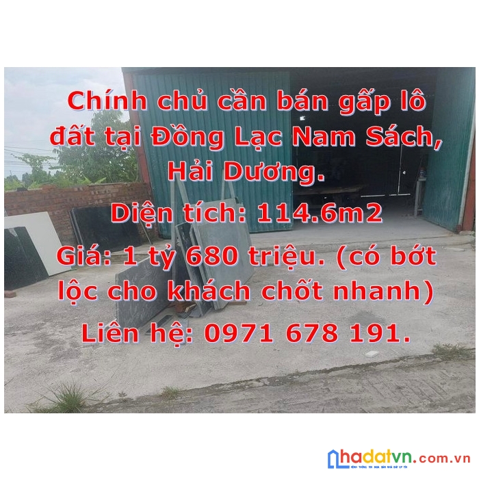 Chính chủ cần bán gấp lô đất tại đồng lạc, nam sách, hải dương.