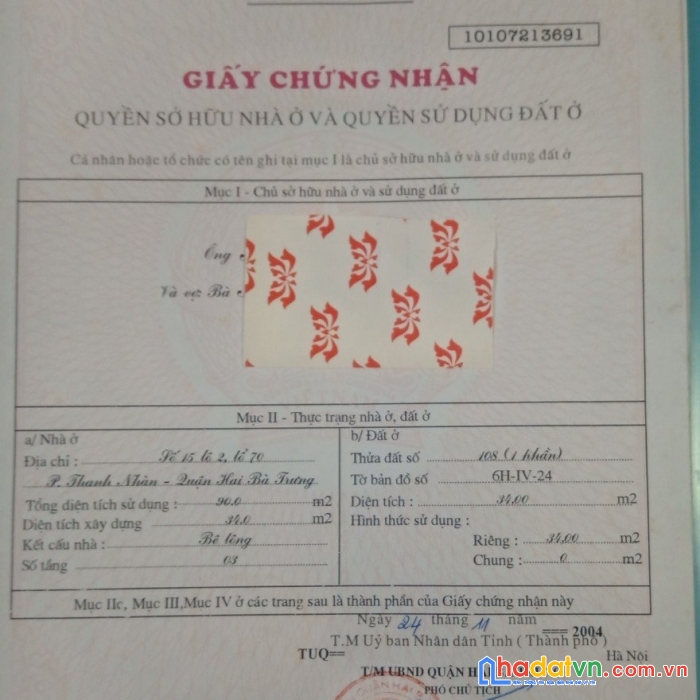 Chính chủ cần bán nhanh căn nhà phố võ thị sáu, hai bà trưng, hà nội.