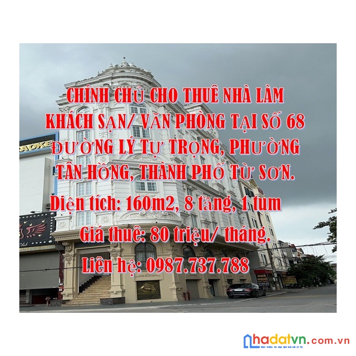 Chính chủ cho thuê nhà làm khách sạn/ văn phòng tại số 68 đường lý tự trọng, phường tân hồng,