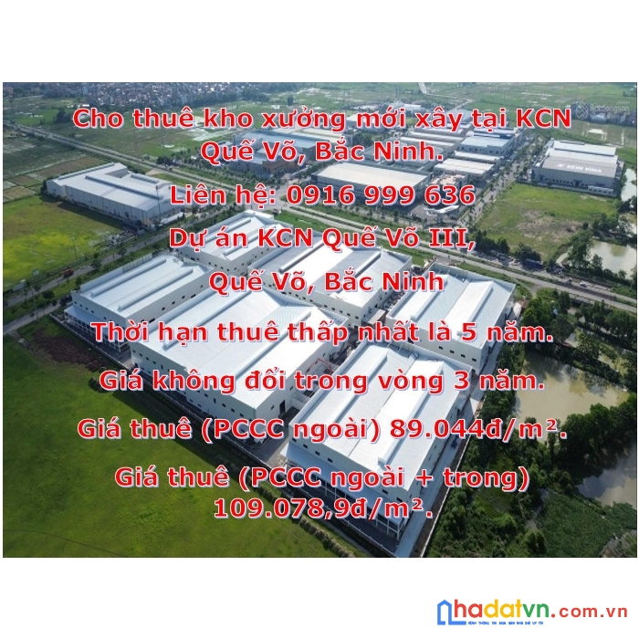 Cho thuê kho xưởng mới xây tại kcn quế võ, bắc ninh.