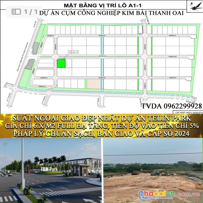 Lô vip nhất đất công nghiệp kim bài thanh oai dự án telin park 6.xtr/m2