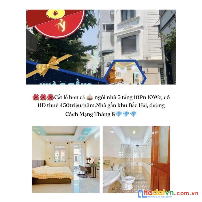 Ắt lỗ hơn cả tỷ ngôi nhà 5 tầng 10pn 10wc, có hđ thuê 450triệu/năm.nhà gần khu bắc hải