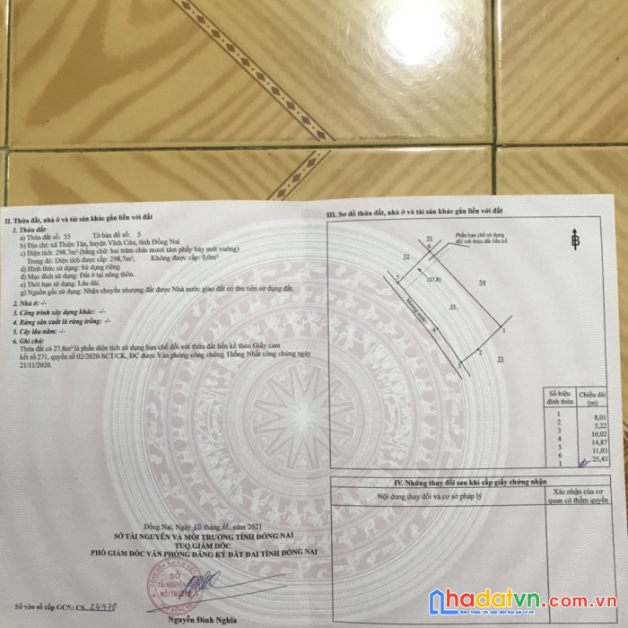 Bán đất thổ cư chính chủ xã thiện tân -vĩnh cửu
