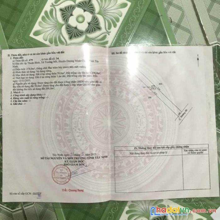 Bán đất thổ cư, dương minh châu, dt 278m2, gần đường 784, 380 triệu hết đất