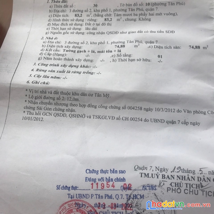 Bán đất mặt tiền đường số 2 gần chợ tân mỹ q7. dt 5,2x16m