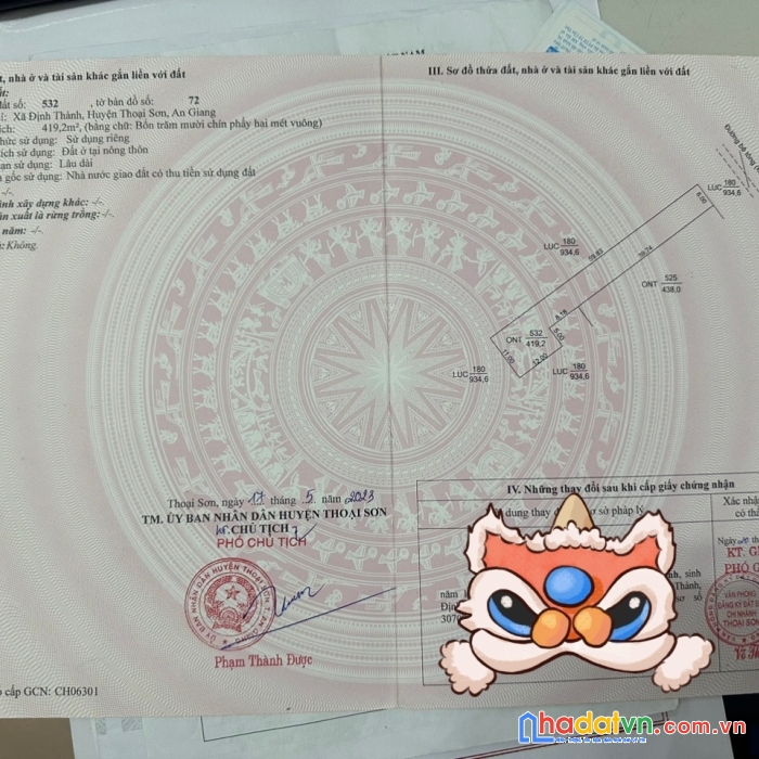 Bán 1400m2 có 420 thổ, 2 mặt tiền kênh g,định thành 