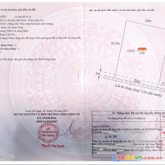 Bán đất đường xe hơi 20x26.5 ( 530m2 ) gần chợ rạch đào