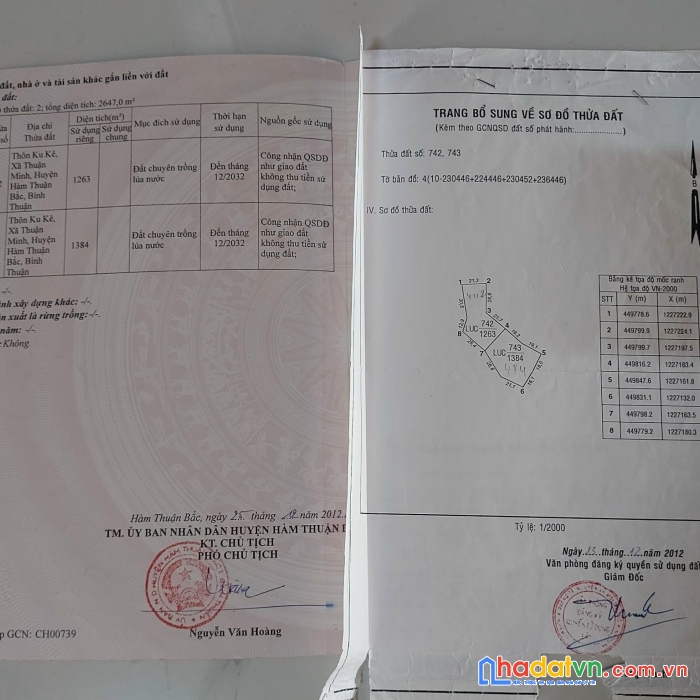 Bán 2 thửa đất diện tích 2.647m2 tại thôn ku kê, xã thuận minh, hàm thuận bắc, bình thuận.