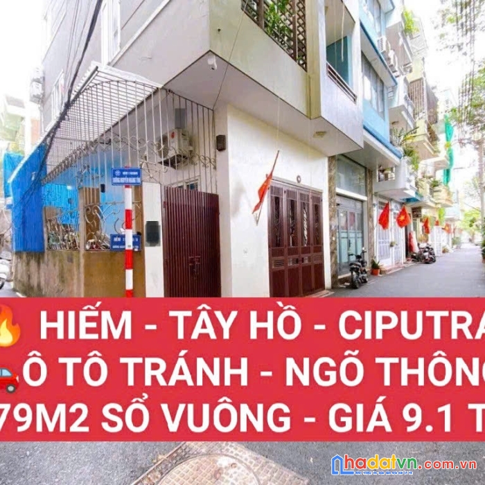  hiếm – ciputra- tây hồ -ô tô tránh – ngõ thông - 79m2 sổ vuông - giá 9.1 tỷ 