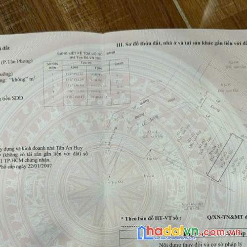 Bán lô đất dt 5x20m - khu tân an huy 1 hecta phường tân phong, quận 7 - hướng đông bắc