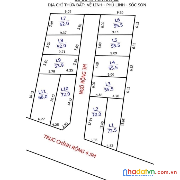 Chuyển nhượng lô đất 72m2 thôn vệ linh, phù linh, sóc sơn.