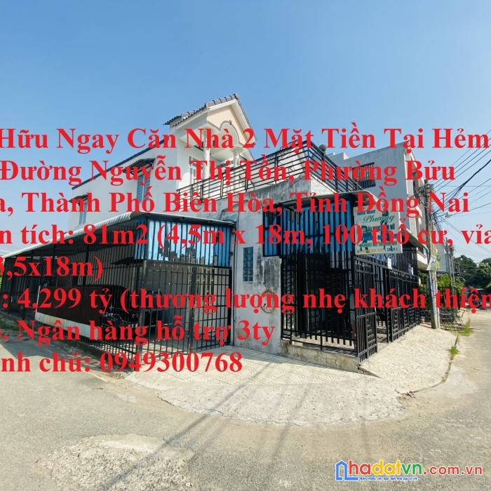 Sở hữu ngay căn nhà 2 mặt tiền tại biên hòa, đồng nai