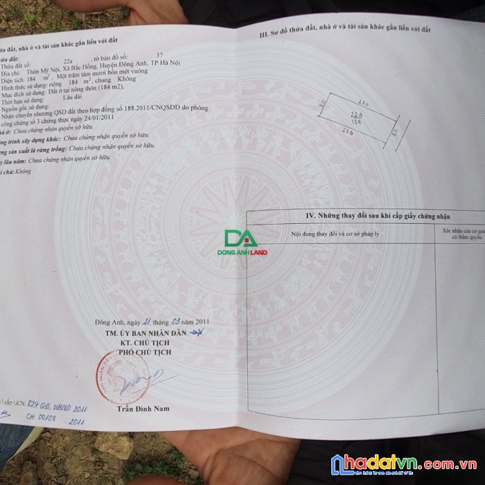 Bán đất xã bắc hồng đông anh – đường 5m – gần bìa làng