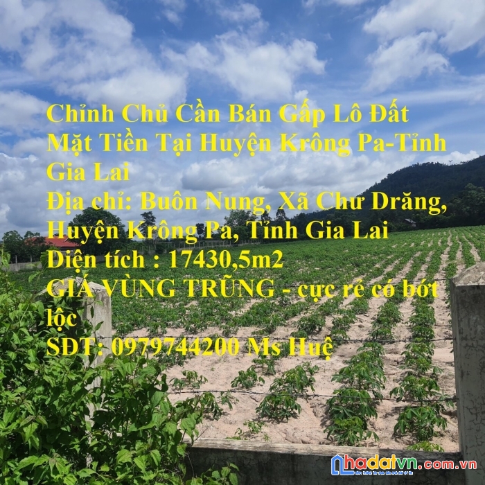 Chỉnh chủ cần bán gấp lô đất mặt tiền tại huyện krông pa-tỉnh gia lai