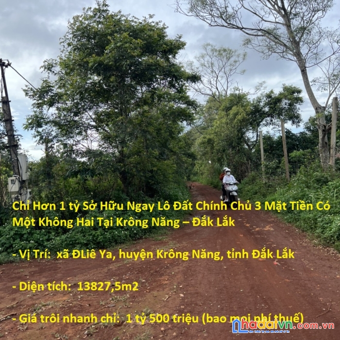 Chỉ hơn 1 tỷ sở hữu ngay lô đất chính chủ 3 mặt tiền có một không hai tại krông năng – đắk lắk