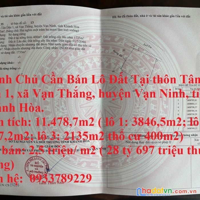 Chính chủ cần bán lô đất tại  vạn thắng, vạn ninh, giá siêu rẻ.