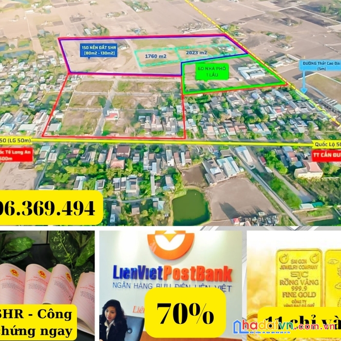 Đất cần đước mặt tiền ql 50 - shr công chứng ngay giá 18tr/m2