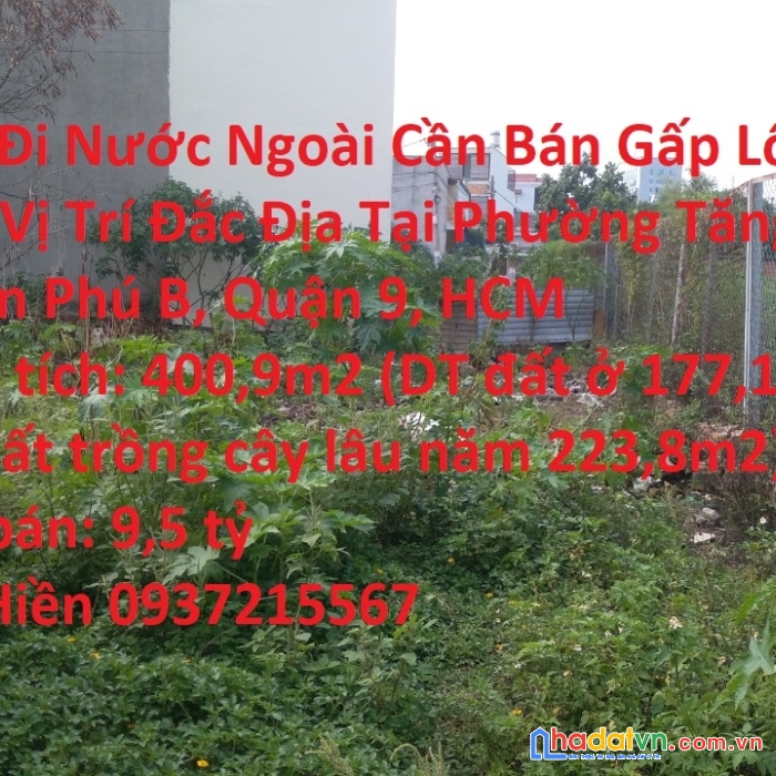 Chủ đi nước ngoài cần bán gấp lô đất đẹp vị trí đắc địa tại phường tăng nhơn phú b, quận 9, hcm