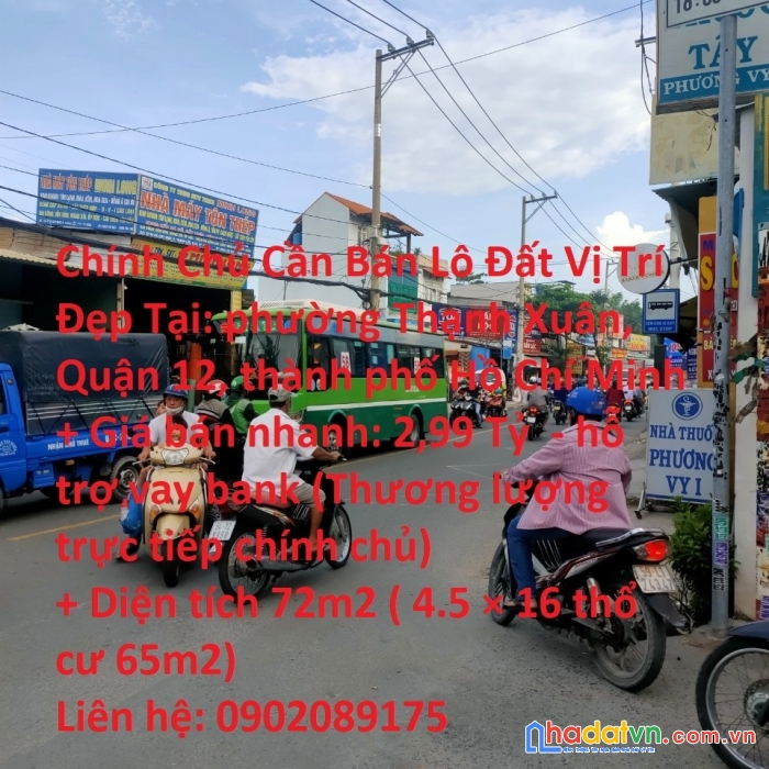 Chính chủ cần bán lô đất vị trí đẹp tại: phường thạnh xuân, quận 12, thành phố hồ chí minh