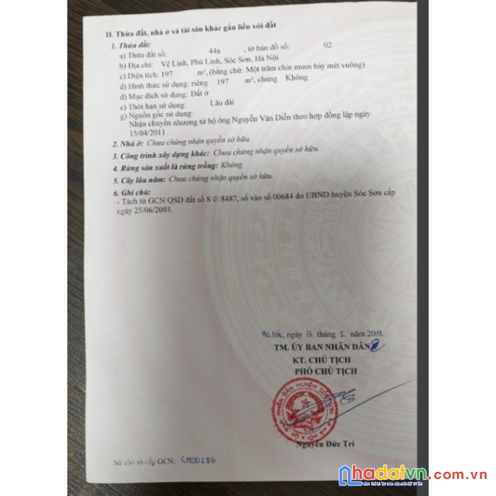 Chính chủ cần bán đất tại thôn phù ninh, xã vệ ninh, huyện sóc sơn, hà nội